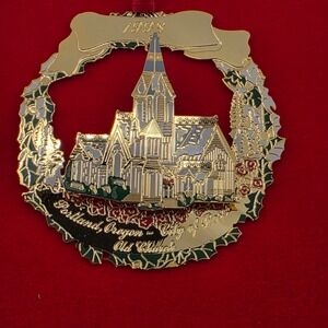 VTG Portland Oregon Ornament 1998 City of Roses‎ Old Church 24K Gold Plated
